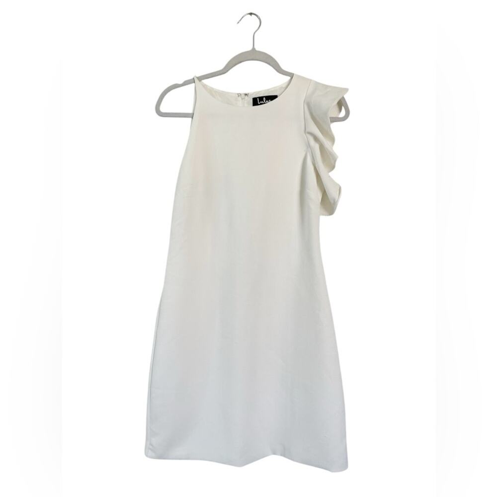 Lulus Dinah White One-Shoulder Ruffle Sleeve Dress Size Small EUC - Picture 2 of 12